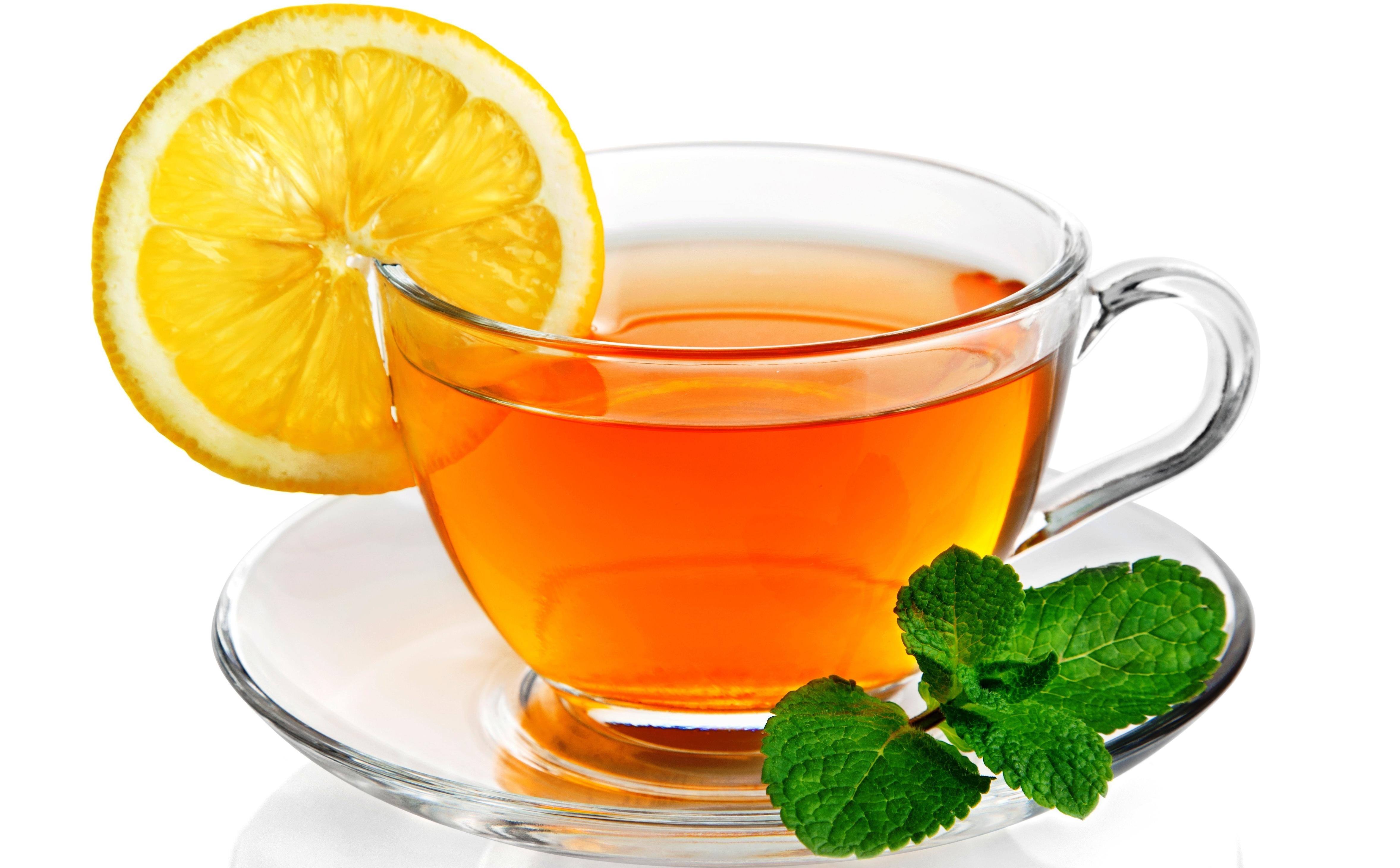 Cup of tea with lemon and mint